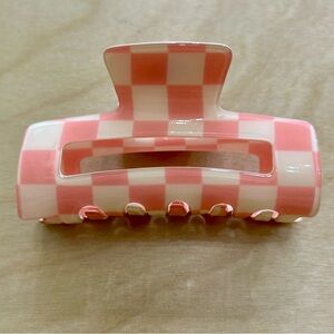 Pink & White Checkered Hair Clip